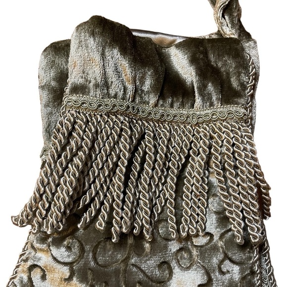 Lot of 3 Sage Green Lux Velvet Satin Trim Fringe Christmas Holiday Stockings 18” - Picture 4 of 6